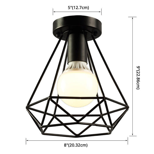 Diamond Cage Semi Flush Mount Ceiling Light Fixture Retro Industrial Style For Restaurants