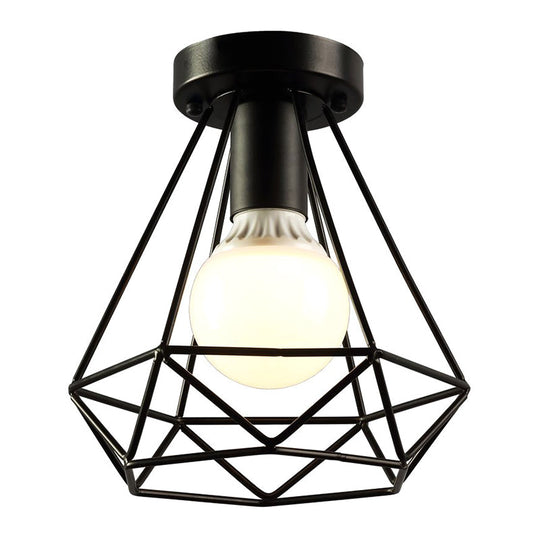 Diamond Cage Semi Flush Mount Ceiling Light Fixture – Retro Industrial Style for Restaurants