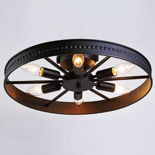 Retro Industrial Style Semi Flush Chandelier - 6 Light Metal Ceiling Mount for Living Room