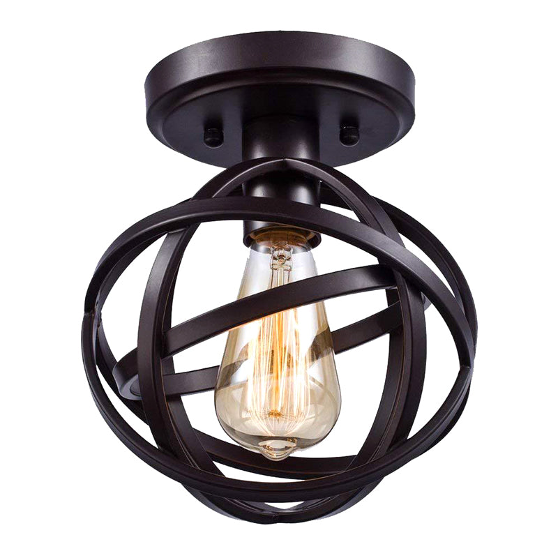 Retro Industrial Style Atom Flush Mount Ceiling Light - Metal Fixture For Restaurants Black