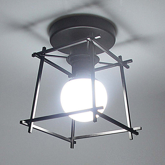 Retro Industrial Square Semi Flush Chandelier - Metal Ceiling Light for Hallway