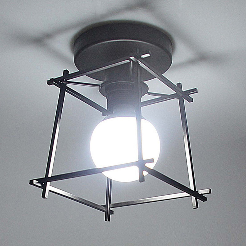 Retro Industrial Square Semi Flush Chandelier - Metal Ceiling Light For Hallway