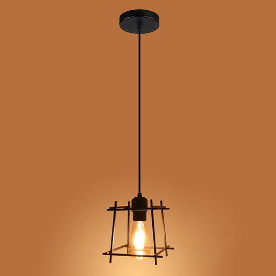 Retro Industrial Square Semi Flush Chandelier - Metal Ceiling Light for Hallway