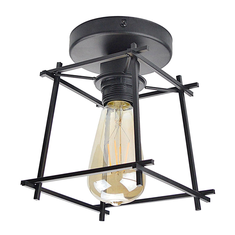 Retro Industrial Square Semi Flush Chandelier - Metal Ceiling Light for Hallway