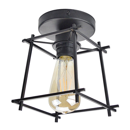 Retro Industrial Square Semi Flush Chandelier - Metal Ceiling Light For Hallway