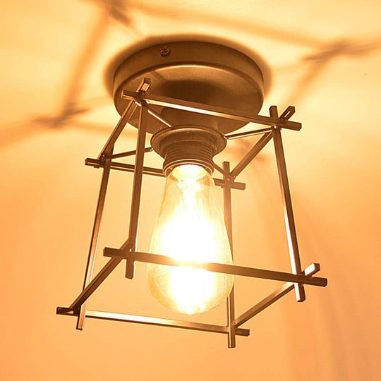 Retro Industrial Square Semi Flush Chandelier - Metal Ceiling Light for Hallway