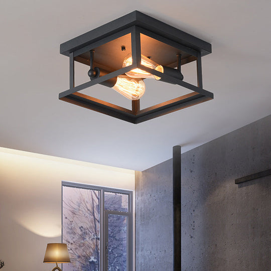 Nordic Industrial Style Square Flush Mount Ceiling Light Chandelier for Hallway