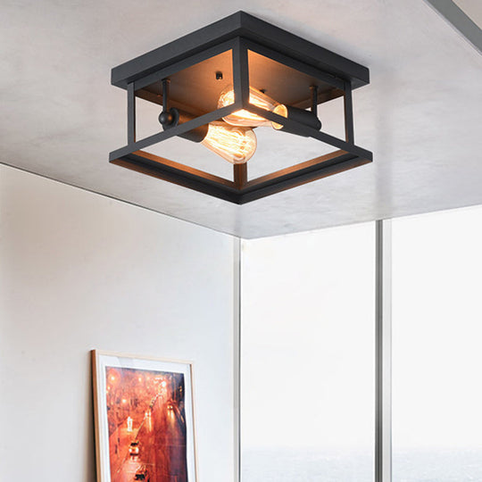 Nordic Industrial Style Square Flush Mount Ceiling Light Chandelier for Hallway