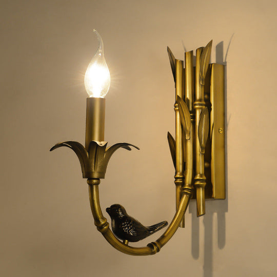 Bamboo Backplate Brass Candle Sconce Light- Classic Metal Wall Mounted Lighting 1 /