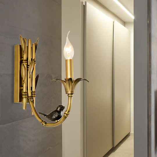 Bamboo Backplate Brass Candle Sconce Light- Classic Metal Wall Mounted Lighting