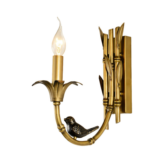 Bamboo Backplate Brass Candle Sconce Light- Classic Metal Wall Mounted Lighting