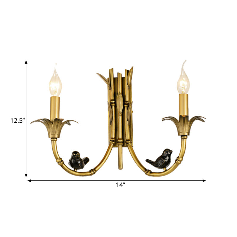 Bamboo Backplate Brass Candle Sconce Light- Classic Metal Wall Mounted Lighting