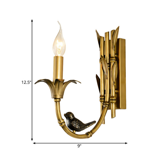 Bamboo Backplate Brass Candle Sconce Light- Classic Metal Wall Mounted Lighting