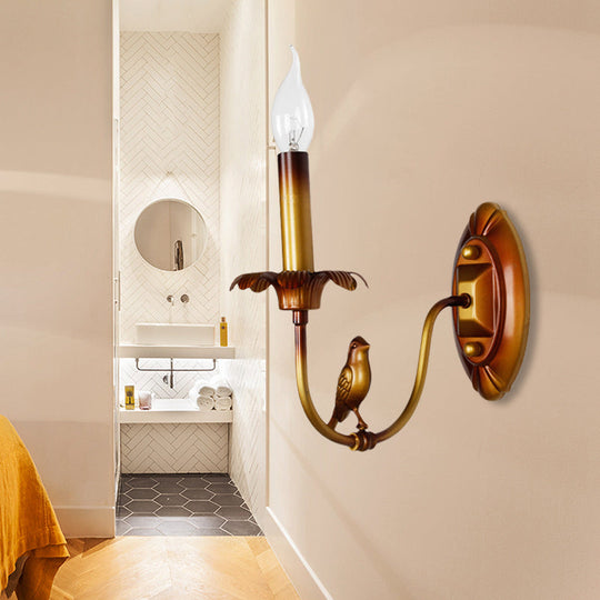 Classic Metal Sconce Light Fixture: 1-Light Corridor Wall Lamp In Brass With/Without Shade