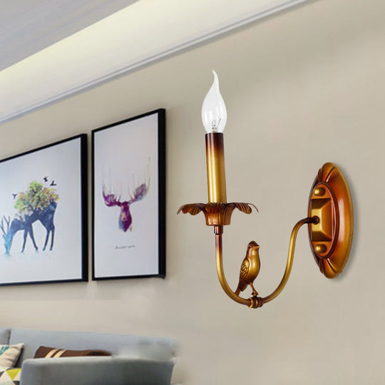 Classic Metal Sconce Light Fixture: 1-Light Corridor Wall Lamp In Brass With/Without Shade /