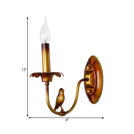 Classic Metal Sconce Light Fixture: 1-Light Corridor Wall Lamp In Brass With/Without Shade