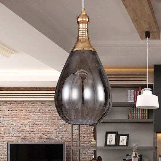 Height Adjustable Vintage Pendant Light With Amber Clear & Smoke Water Glass Shade Gray