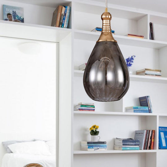 Height-Adjustable Vintage Teardrop Pendant Light with Amber/Clear/Smoke Water Glass Shade