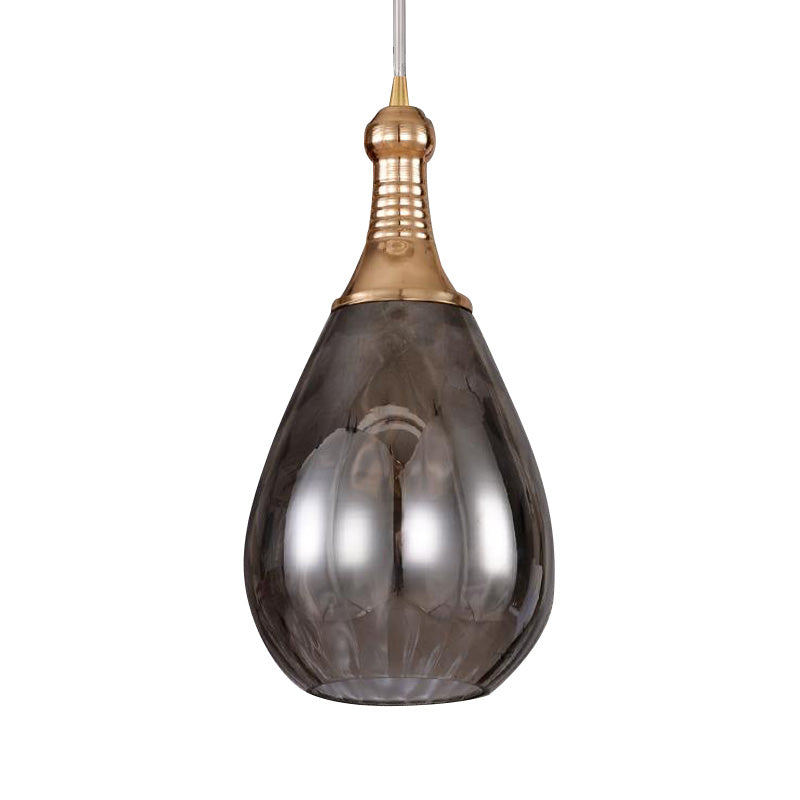 Height-Adjustable Vintage Teardrop Pendant Light with Amber/Clear/Smoke Water Glass Shade