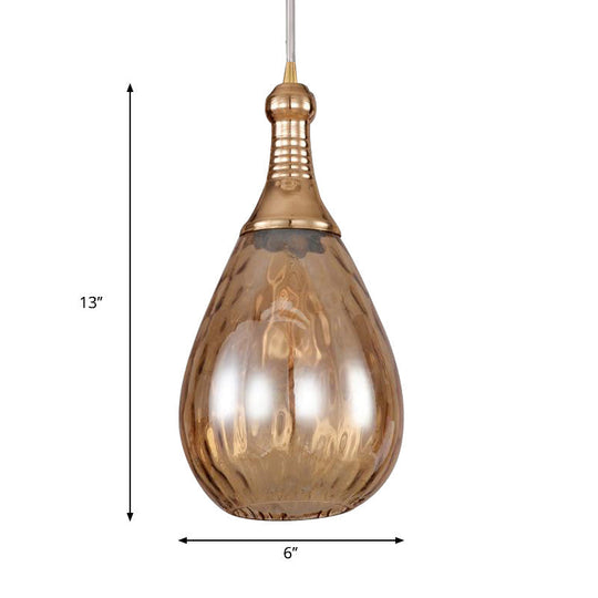 Height-Adjustable Vintage Teardrop Pendant Light with Amber/Clear/Smoke Water Glass Shade