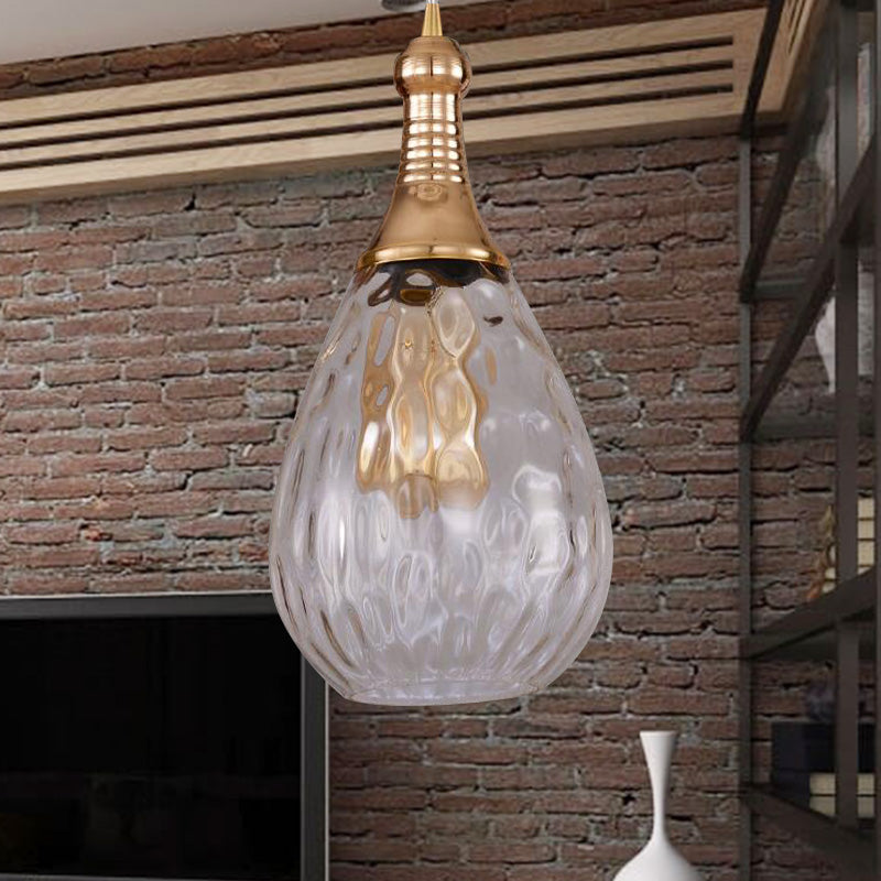 Height-Adjustable Vintage Teardrop Pendant Light with Amber/Clear/Smoke Water Glass Shade