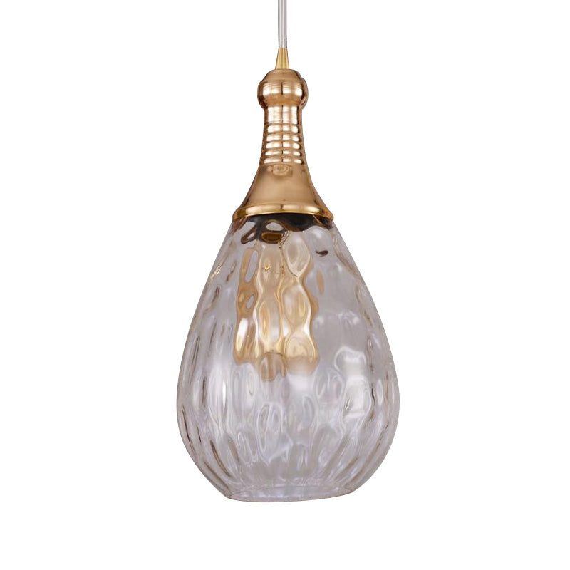 Height-Adjustable Vintage Teardrop Pendant Light with Amber/Clear/Smoke Water Glass Shade