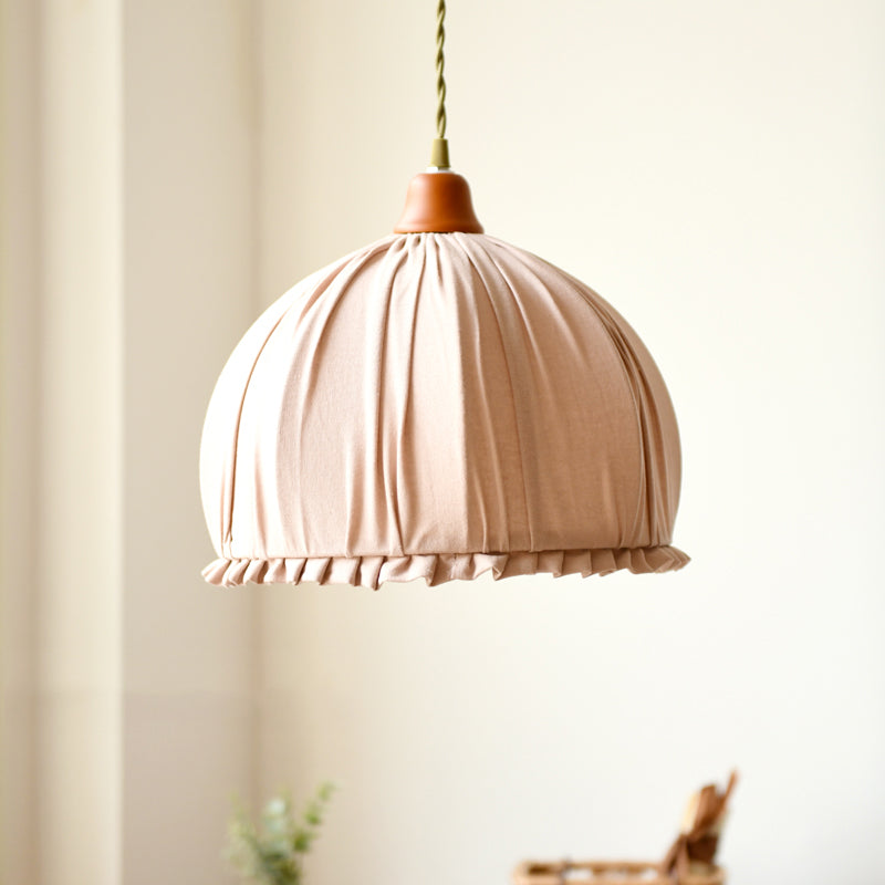 Classic Dome Shape Pink/Orange Fabric Ceiling Pendant - Elegant Single Dining Room Hanging Lamp