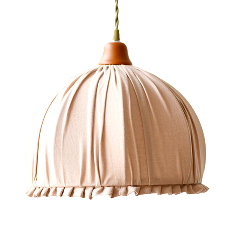 Classic Dome Shape Pink/Orange Fabric Ceiling Pendant - Elegant Single Dining Room Hanging Lamp