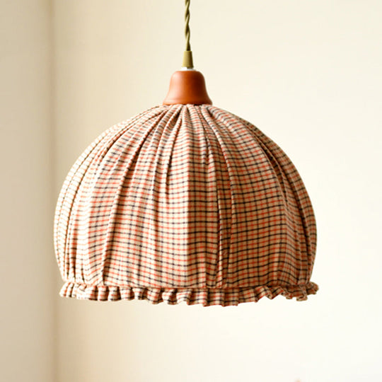 Classic Dome Shape Pink/Orange Fabric Ceiling Pendant - Elegant Single Dining Room Hanging Lamp