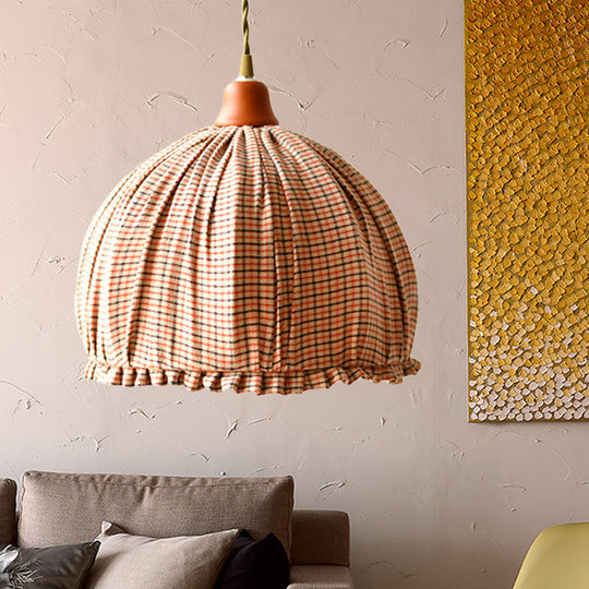 Classic Dome Shape Pink/Orange Fabric Ceiling Pendant - Elegant Single Dining Room Hanging Lamp