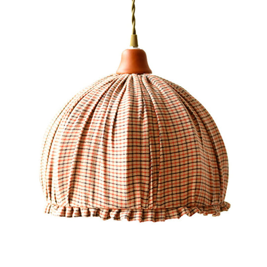 Classic Dome Shape Pink/Orange Fabric Ceiling Pendant - Elegant Single Dining Room Hanging Lamp