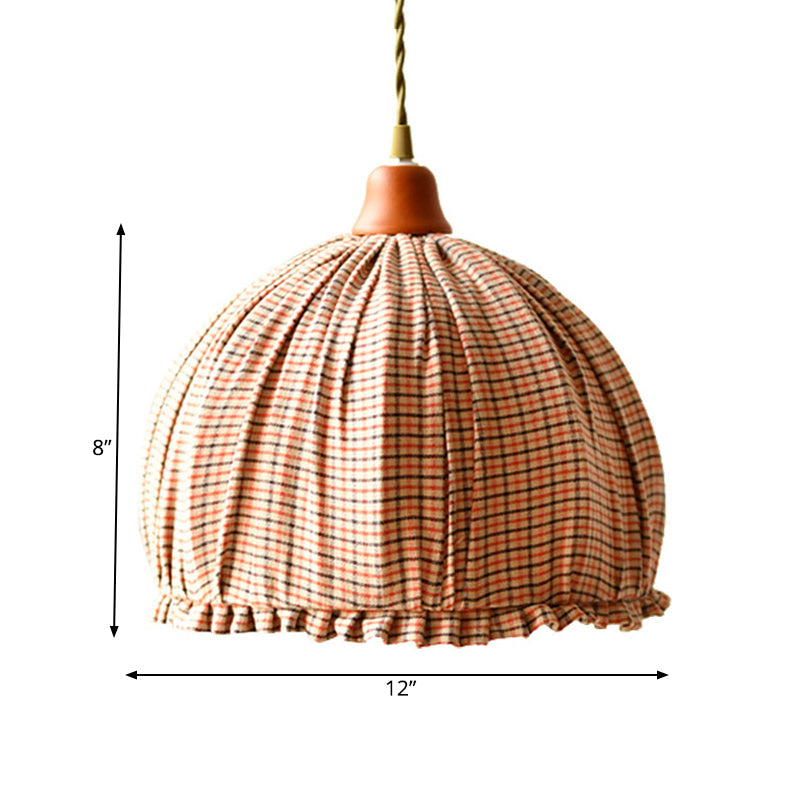 Classic Dome Shape Pink/Orange Fabric Ceiling Pendant - Elegant Single Dining Room Hanging Lamp