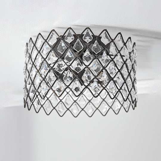 Crystal-Decorated Metal Semi Flush Light: Contemporary Indoor Ceiling Lighting In Black 3/5 Lights