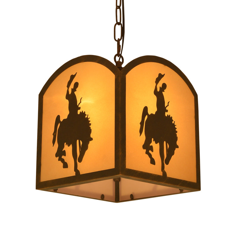 Rustic Square Lampshade Pendant Light In Brown With Metal Ceiling Mount