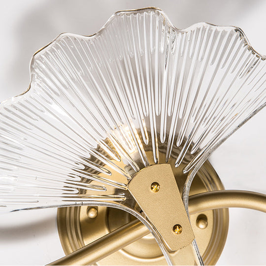 Ginkgo Leaves Wall Light - Modern Decorative Clear Glass Sconce Lighting In Brass