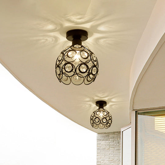 White/Black Domed Flush Mount Light with Crystal Bead Accent - Modern Metal Ceiling Light for Kitchen