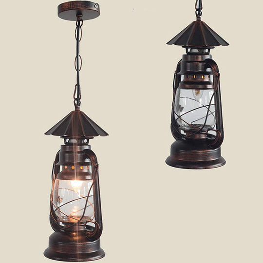 Rustic Metal Pendant Light Fixture - Kerosene Lamp Inspired Nautical Hanging Light - 1-Light