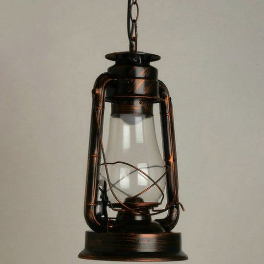 Rustic Metal Kerosene Lamp Pendant Light Fixture 1-Light Nautical Hanging Rust / Lantern