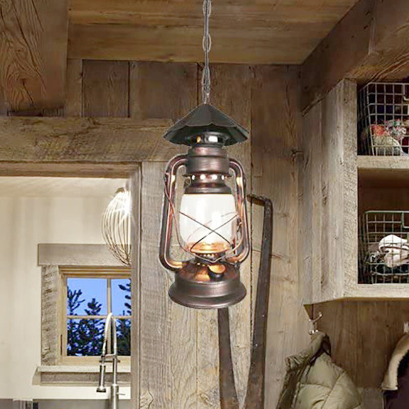 Rustic Metal Pendant Light Fixture - Kerosene Lamp Inspired Nautical Hanging Light - 1-Light