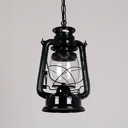 Nautical Oil Lamp Pendant Light - Clear Glass Ceiling Hang For Dining Room With 1-Light Black /