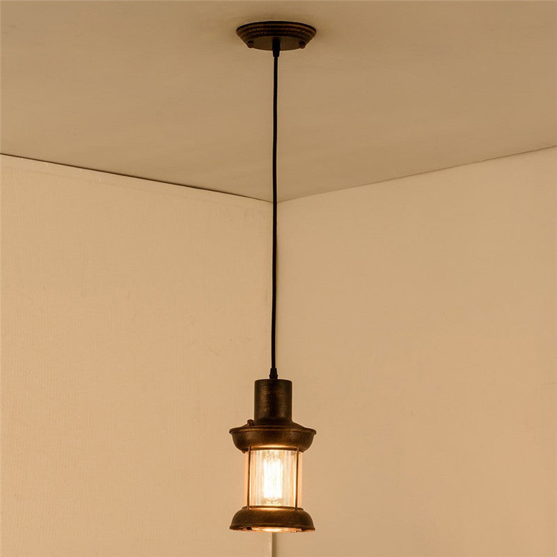 Country Style Clear Glass Lantern Pendant Light with Pendulum | Bronze Finish | 1-Bulb Fixture