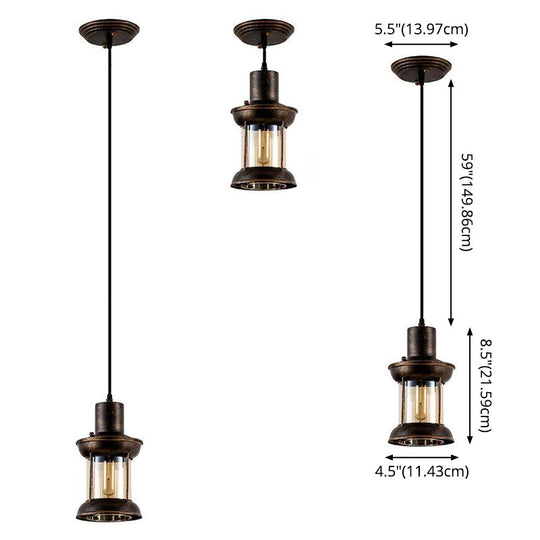 Country Style Clear Glass Lantern Pendant Light with Pendulum | Bronze Finish | 1-Bulb Fixture