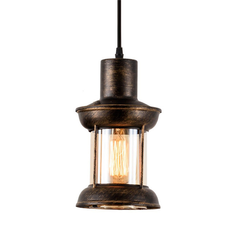 Country Style Clear Glass Lantern Pendant Light with Pendulum | Bronze Finish | 1-Bulb Fixture