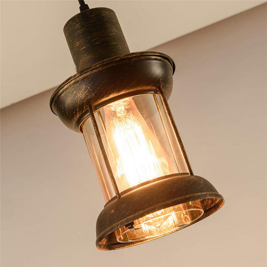 Country Style Clear Glass Lantern Pendant Light with Pendulum | Bronze Finish | 1-Bulb Fixture