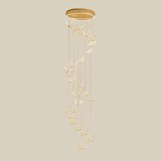 Butterfly Spiral Stairs Ceiling Lighting Acrylic Modern LED Multi-Light Pendant in Gold