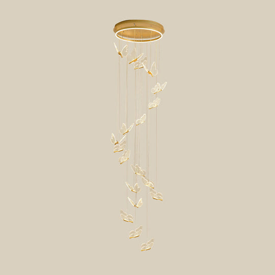 Butterfly Spiral Stairs Ceiling Lighting Acrylic Modern LED Multi-Light Pendant in Gold