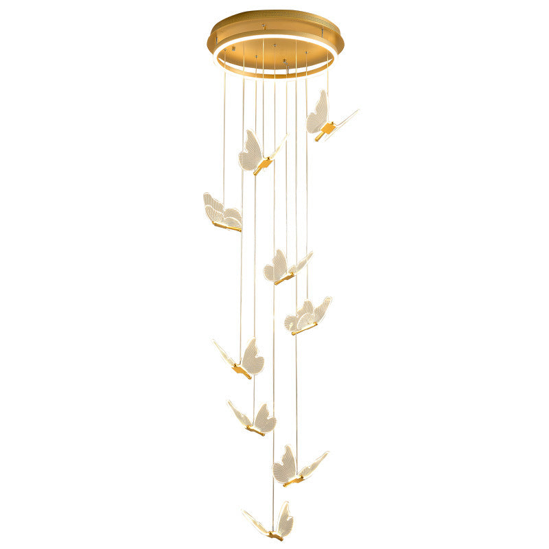 Butterfly Spiral Stairs Ceiling Lighting Acrylic Modern LED Multi-Light Pendant in Gold