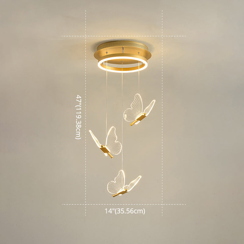 Butterfly Spiral Stairs Ceiling Lighting Acrylic Modern LED Multi-Light Pendant in Gold