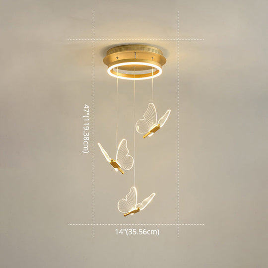 Butterfly Spiral Stairs Ceiling Lighting Acrylic Modern LED Multi-Light Pendant in Gold