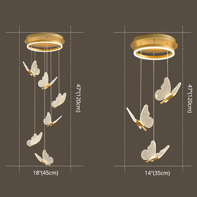 Nicole - Gold Butterfly Spiral Stairs Ceiling Lighting: Acrylic LED Pendant